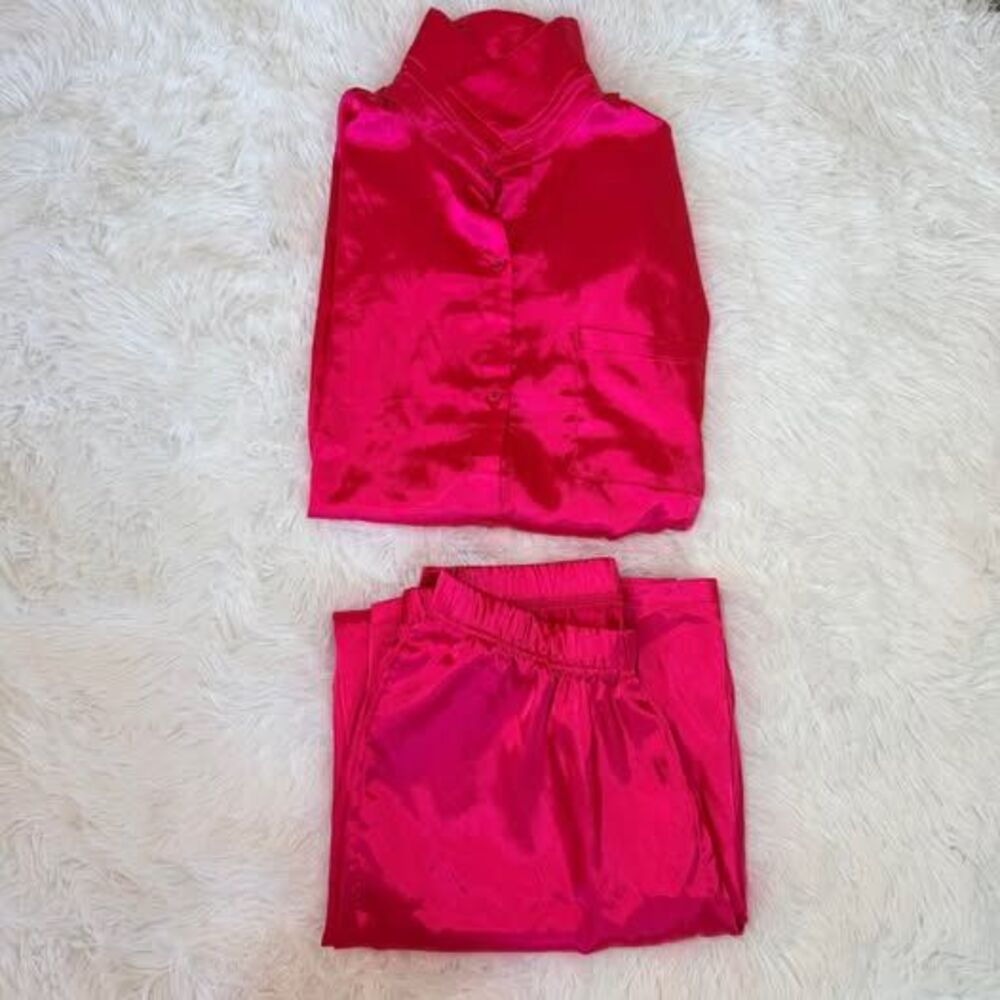 Barbiecore Satin Pajama Set Hot Pink Y2K Coquette Lounge Small - Picture 5 of 8